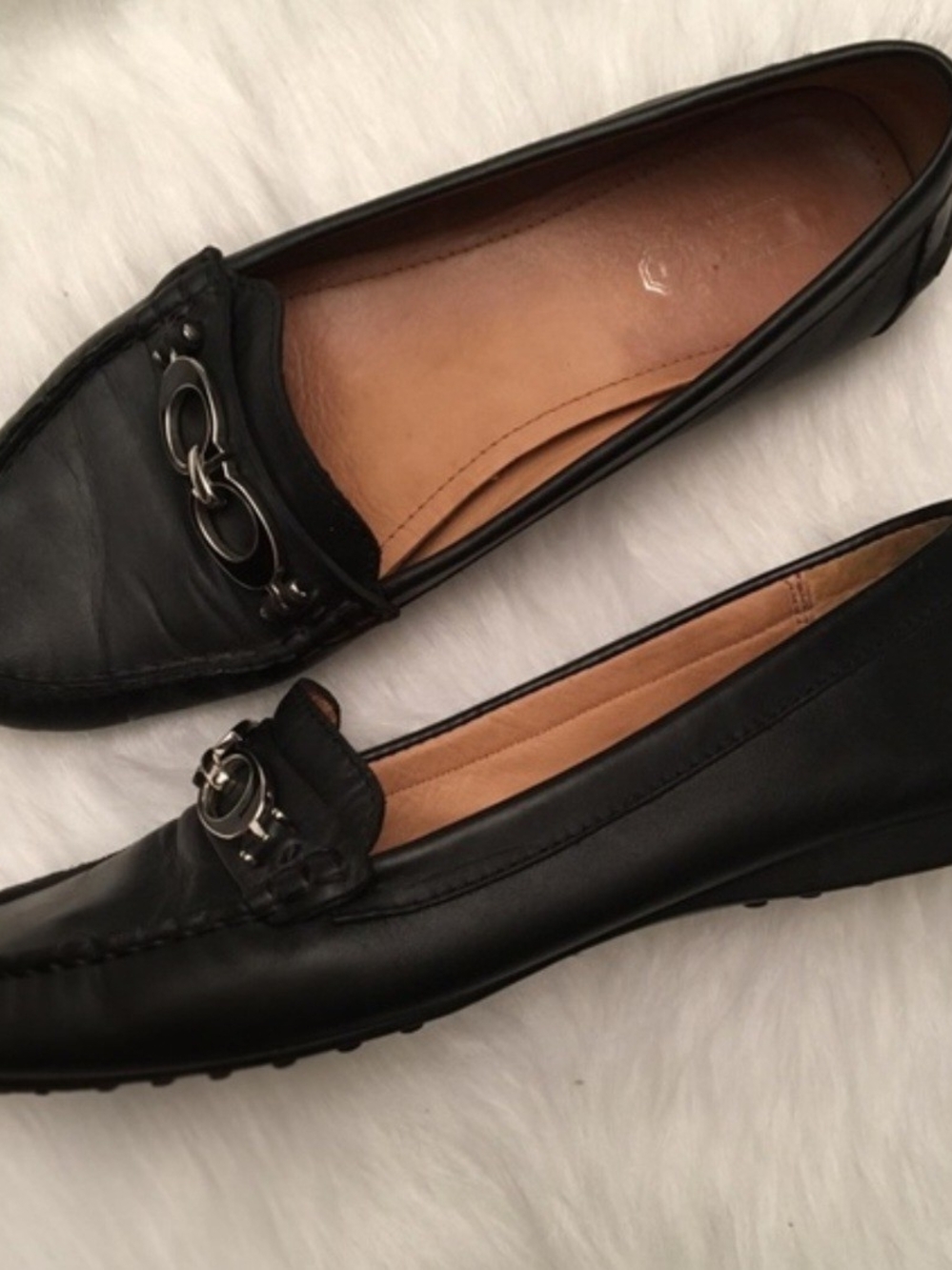 Coach Black Leather Women's Loafers with Metal Accent